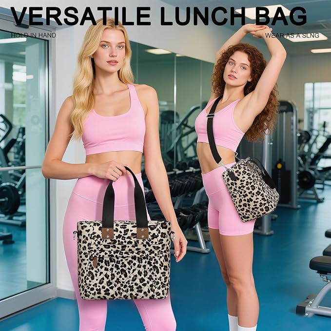 Insulated Lunch Box for Women & Men - Large Thermal Lunch Bag Women with Removable Shoulder Strap, Reusable Lunch Cooler Tote Bags Purse for Adults Work, Picnic, Hiking, Beach, Travel, Medium，Leopard