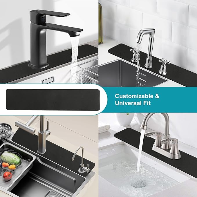 Customizable Faucet Mat for Kitchen Sink: 29"L x 5.5"W Quick Drying Kitchen Sink Mat & Bathroom Counter Protector - Cut to Fit with 2 or 3 Hole Faucet Design - Extra Long Absorbent Splash Guard