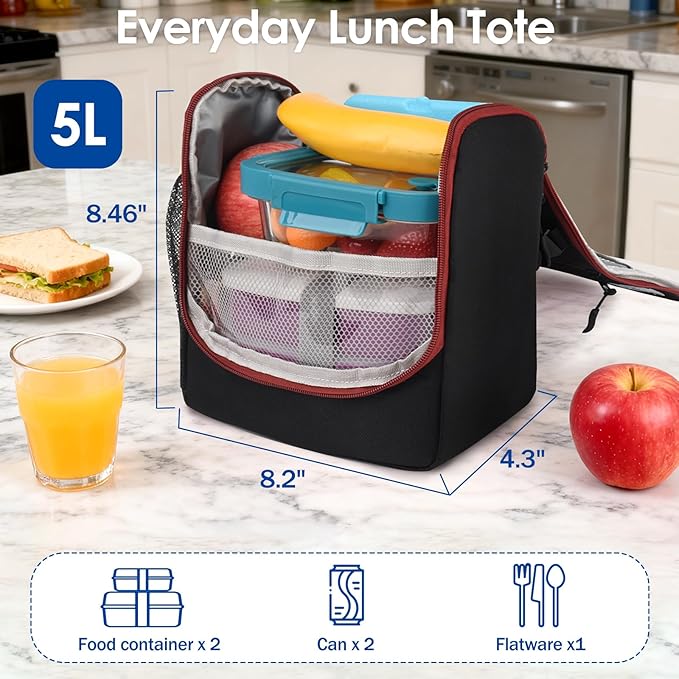 Genteen Kids Lunch Box, Insulated Lunch Bag for Kids, Toddler, Girl, and Boy; Holds Lunch Box, Water Bottle, & Snacks; Easy-Clean Water-Resistant Fabric & Multiple Zippered Pockets (Black/Yellow Pink)
