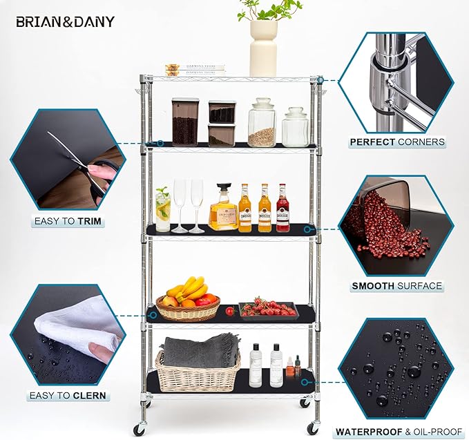 BRIAN & DANY Wire Shelf Liner 11.8" X 16.6", Heavy Duty Shelf Liners for Wire Shelving, Waterproof Protector Mats, Set of 5, Black