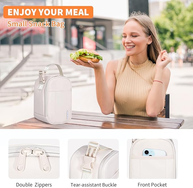 NOL Natural Organic Lifestyle Insulated Lunch Bag for Adult - Snack Bag Lunch Cooler Bag Soft Lunch Tote Bag for Work, Cream