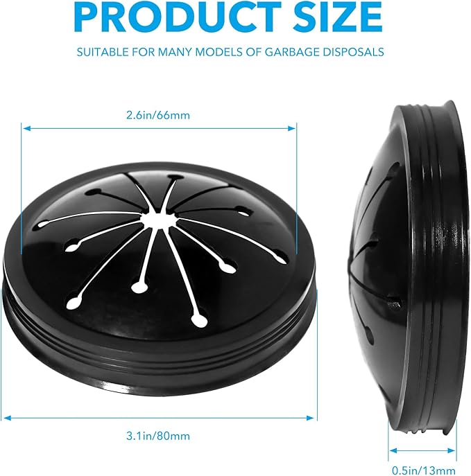 3 1/8" Inch Garbage Disposal Splash Guard with Garbage Disposal Drain Cover for Sink,Rubber Garbage Guard and Garbage Disposal Stopper for Whirlaway, Waste King, and GE Models (Black 3 1/8 in)