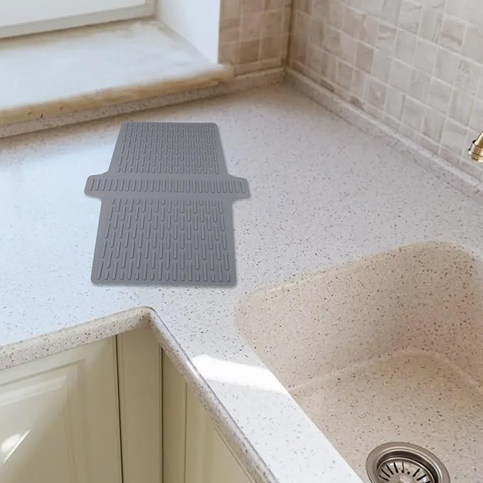 Silicone Kitchen Sink Divider Mat Heat Resistant Counter Protection Pad Double Basin Bridge Mat Dishwasher Safe Non-Slip Dish Drying Rack Between Sinks 17.6x12.8(Grey)