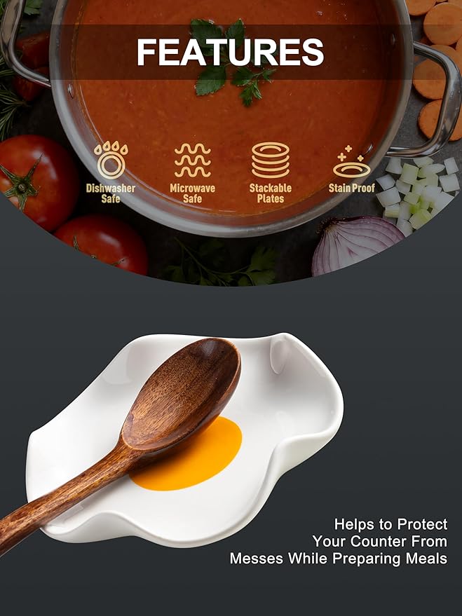 Cute Spoon Rest for Stove Top, Ceramic Egg Spoon Holder for Kitchen Counter Spatula Holder, 5.3in Coffee Spoon Rest, Sunny-Side Up Funny Cooking Spoon Holder for Utensils, Kitchen DéCor