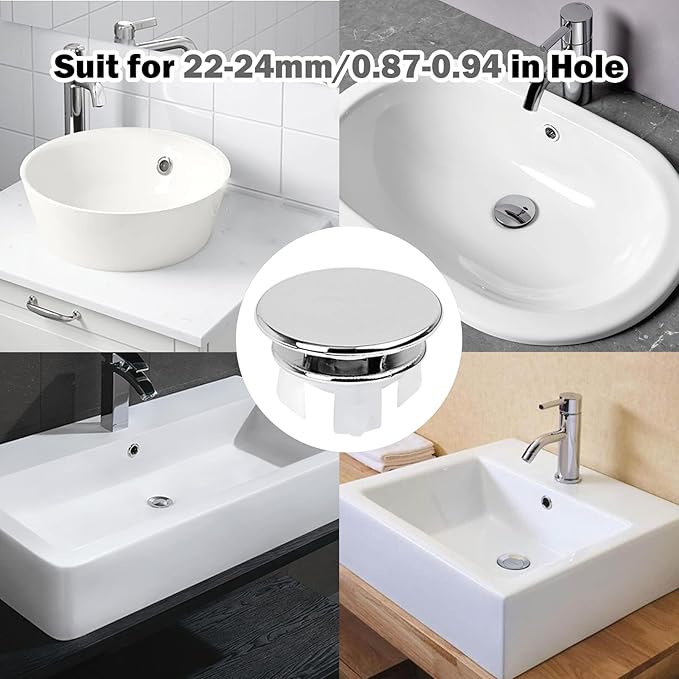 Sink Overflow Hole Cover Basin Trim Insert for Home, Sink, Bathroom, Kitchen Decorative Sink Drain Cap, Double Layer Copper Solid Chrome Overflow Cover(Silver)
