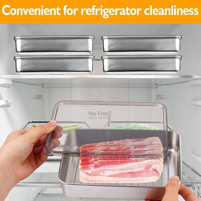 2 Pcs Cheese Container | Deli Meat Storage for Refrigerator, Stainless Steel Luncheon Meat Storage with Lid Containers for Fridge, Food Container for Kitchen
