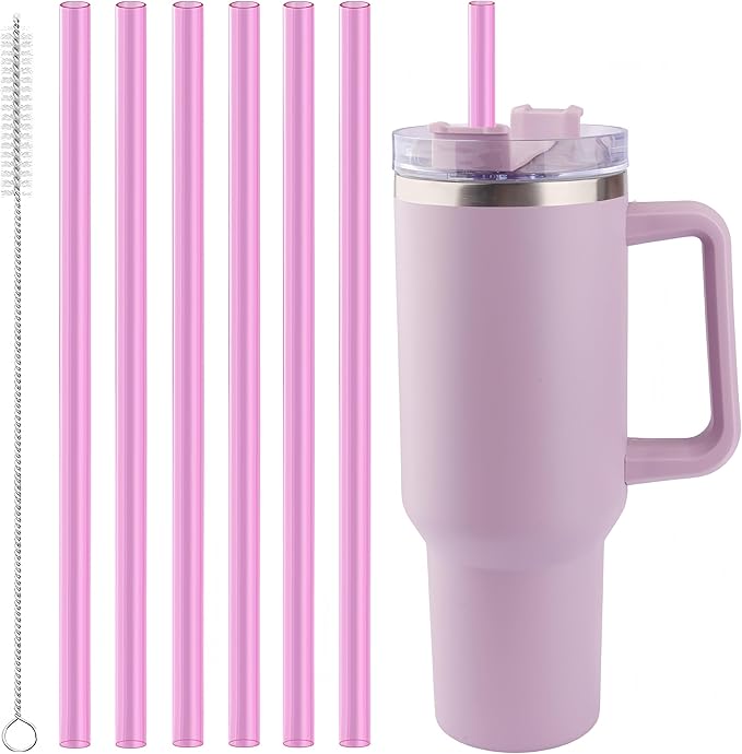 Joshey 12 Inch Tritan Replacement Straws for Stanley 40oz Tumbler - 6 Pack Reusable Long Straws with Cleaning Brush, Fits 30oz & 40oz Stanley Cup Accessories, BPA-Free (Rose Red)