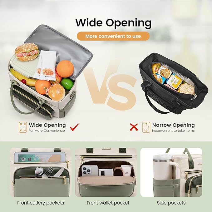 LOVEVOOK Insulated Lunch Bag Women,Wide Opening Adult Lunch Box Women with Cup Holder,X Large Leakproof Cooler Bag for Work Picnic Beach Family College Mom,Lunch Teacher Breast Pump Diaper Tote Bag