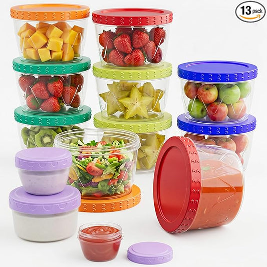 13 Pack-17/10/5/2.7oz Reusable Freezer Storage Containers, Airtight Plastic Food Sauce Salad Dressing Storage Containers with Twist Top Lids, BPA Free, Stackable, Leakproof, Microwave/Dishwasher Safe
