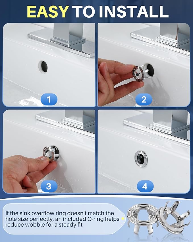 Sink Overflow Ring Chrome: 2 Pack Solid Brass Bathroom Sink Overflow Trim Cover, Hole Insert Caps Replacement for Bathroom Kitchen Vanity Basin