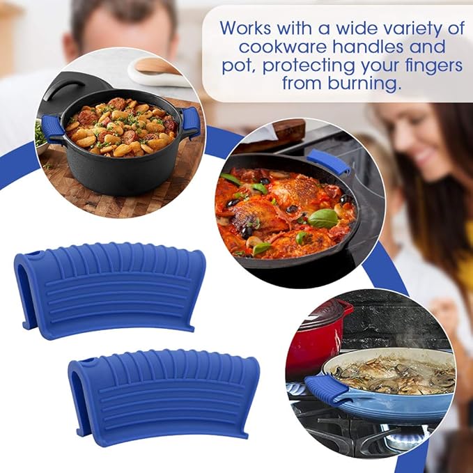 Silicone Assist Hot Pan Handle Holder Hot Skillet Handle Covers Pot Holder Sleeve Cast Iron Skillets Nonslip Heat Resistant for Enameled Griddles Casserole Frying Pans Cookware(4PACK/Blue)