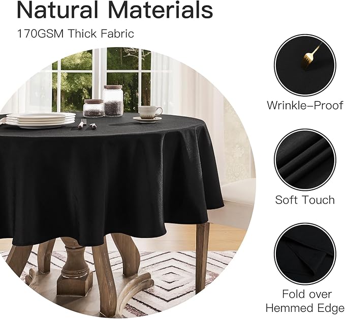 Veblandy Tablecloth Linen Textured Waterproof & Stain Resistant Table Cloth Wrinkle Free Decorative Fabric Farmhouse Table Cover for Dining/Party/Buffet/Wedding, 60 x 60 Inch, Black