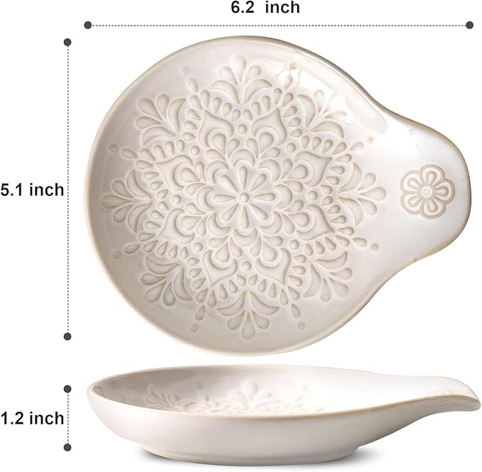 Farmhouse Ceramic Spoon Rests Holder for Kitchen Counter Stove Top (White-A2)