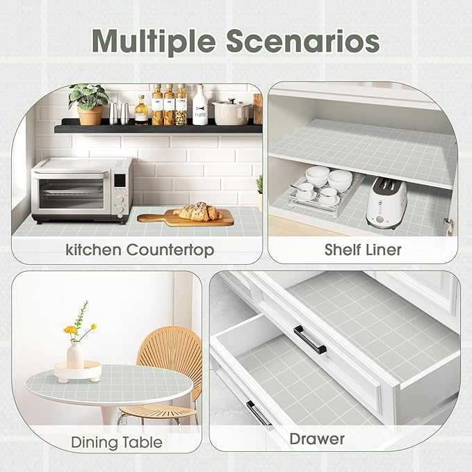 Drawer and Shelf Liner, Non-Slip Kitchen Cabinet Liners Non-Adhesive Thick Strong Grip Waterproof Washable Mats Protect Dresser Shelves Cupboard Bathroom Cabinets, Light Green, 24 in X 20 FT