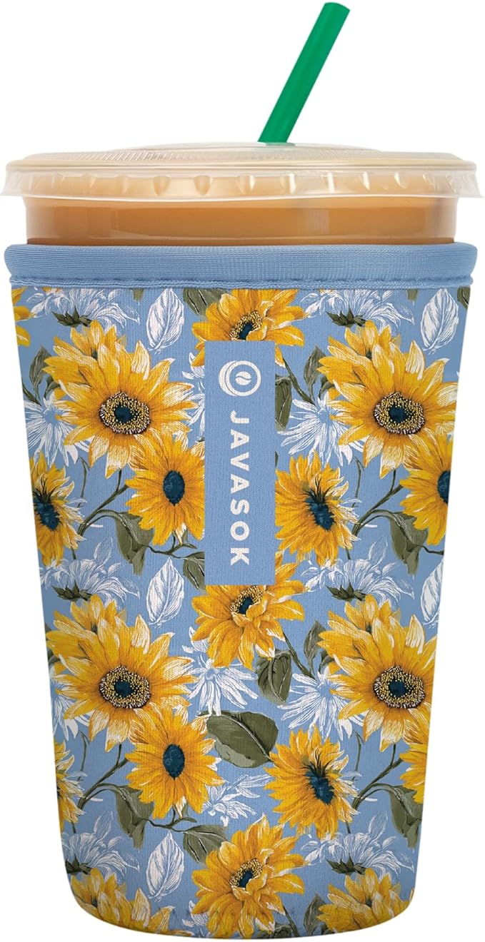 Sok It JavaSok Iced Coffee & Cold Soda Insulated Neoprene Cup Sleeve (Sunflower Skies, Medium: 22-28oz)