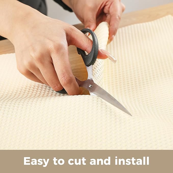 100% EVA Shelf Liner for Kitchen Cabinet, 12" x 240" Drawer Liners Non Adhesive Non Slip Waterproof Plastic Paper, Dresser Pantry Bathroom Refrigerator Protector, Cream