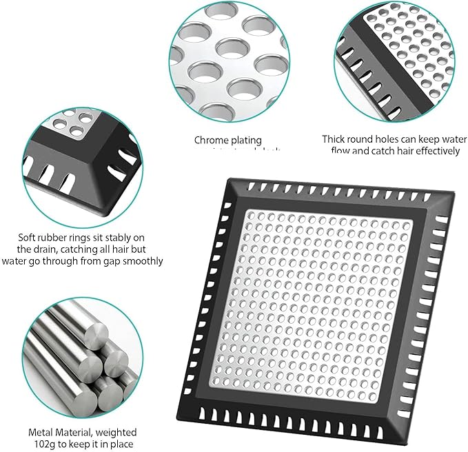 Shower Drain Hair Catcher/Drain Strainer/Shower Drain Cover for Bathroom Floor Drain, Stainless Steel and Silicone (Patented Product)