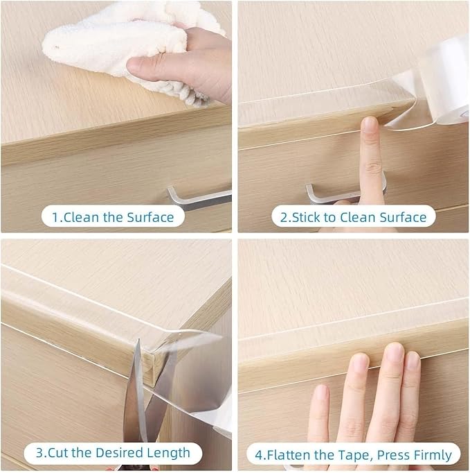 3Pack Clear Edge Protector Strip,1.57in x 16.4FT(49.2FT Total),Sharp Edge Wrap Cover Tape,Self Adhesive Protective Bumper Guards for Cabinet Door Desk Table Furniture,Kitchen Countertop,Waterproof