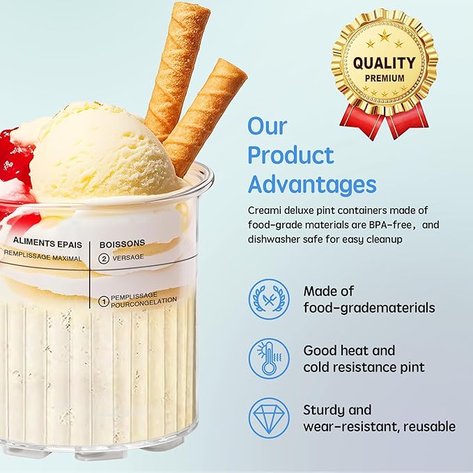 Creami Deluxe Pints & Lids Compatible with Ninja NC500 NC501 Series Ice Cream Makers, 24 Oz, BPA-Free, Dishwasher Safe, 4 Colors, with 5 Spoons & 64 Writable Labels, 4 Pack