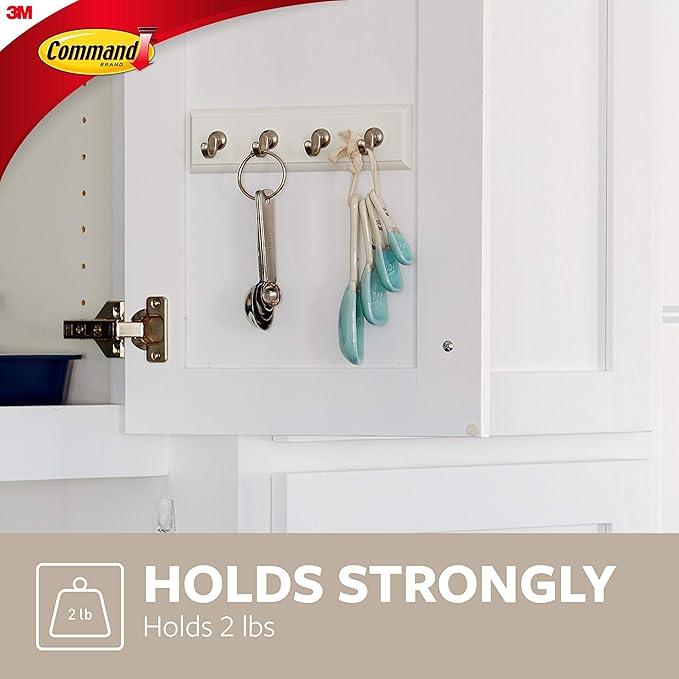 Command Key Rail, 8-inch Rail with 4 Key Hooks and 6 Strips, Quartz, Removable Key_Hooks for Entryway or Hallway, Hang Keys, Hats, Dog Leashes, and Accessories, Holds up to 2 lb (Pack of 8)