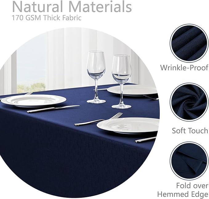 Veblandy 2 Pack Rectangle Tablecloth, 60x104 inch, Water Resistant Wrinkle Free Linen Textured Table Cloth Washable, Decorative Fabric Table Cover for Dining, Party and Camping, Navy Blue