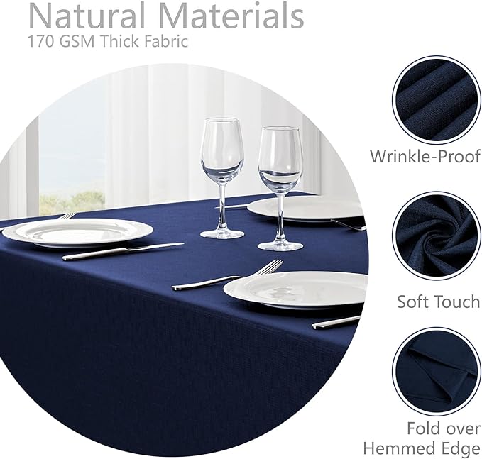 Veblandy Rectangle Tablecloth Waterproof 52x70 inch Linen Textured Table Cloth Stain and Wrinkle Resistant Washable, Decorative Fabric Table Cover for Dining, Party and Camping, Navy Blue