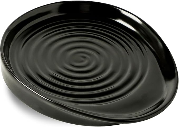 Ceramic Spoon Rest for Stove Top, Spoon Holder for Kitchen Counter, Farmhouse Cooking Utensil Holder for Spoons, Ladles, Spatula, Matte Black