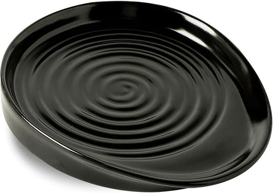 Ceramic Spoon Rest for Stove Top, Spoon Holder for Kitchen Counter, Farmhouse Cooking Utensil Holder for Spoons, Ladles, Spatula, Matte Black