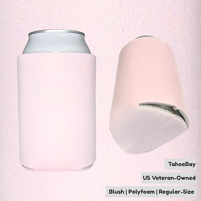 TahoeBay Bulk Blank Beer Can Cooler Sleeves (50-Pack) Sublimation Blanks for Vinyl Plain Soft Foam Can Sleeves Coolers for Soda Cans & Bottles Black, White, Assorted Solid Color (Blush)