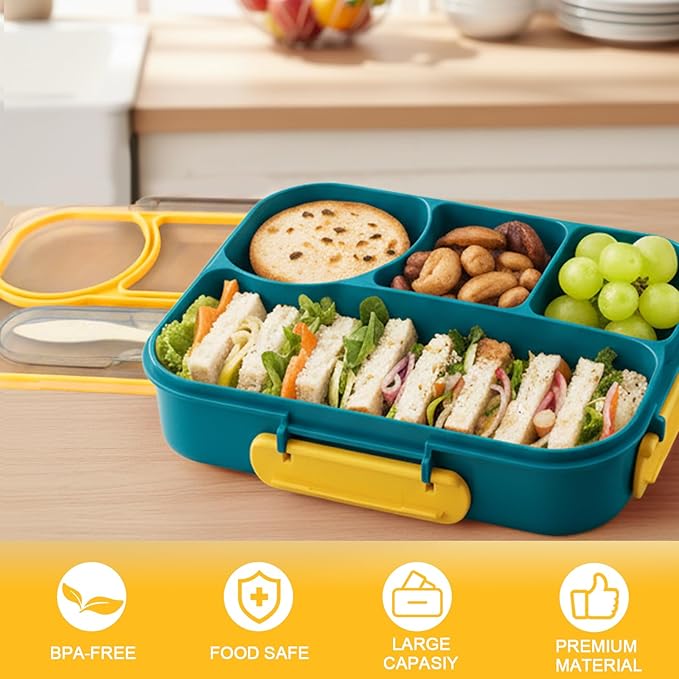 Bento Box for Adults,4 Compartments Lunch Box, Snack Containers Reusable Lunch Containers Drop-Proof, Dishwasher Safe & Made with BPA-Free Materials, Dark Blue
