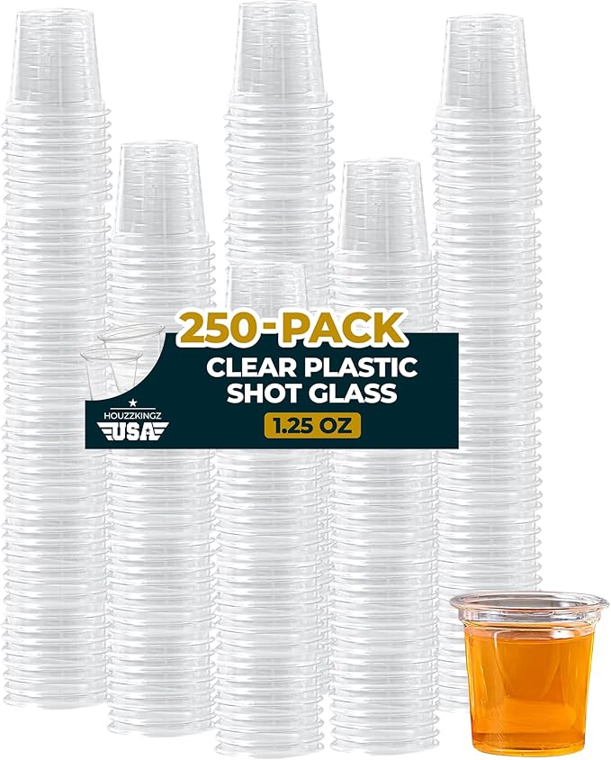 Plastic Shot Glasses Disposable 1.25 Oz – 250 Clear Plastic Shot Glass Cups Bulk for Liquors, Wine Tasting, Jello, Tequila, Mini Small Cocktail Margarita Sample Sauce Cups for Parties and Everyday Use