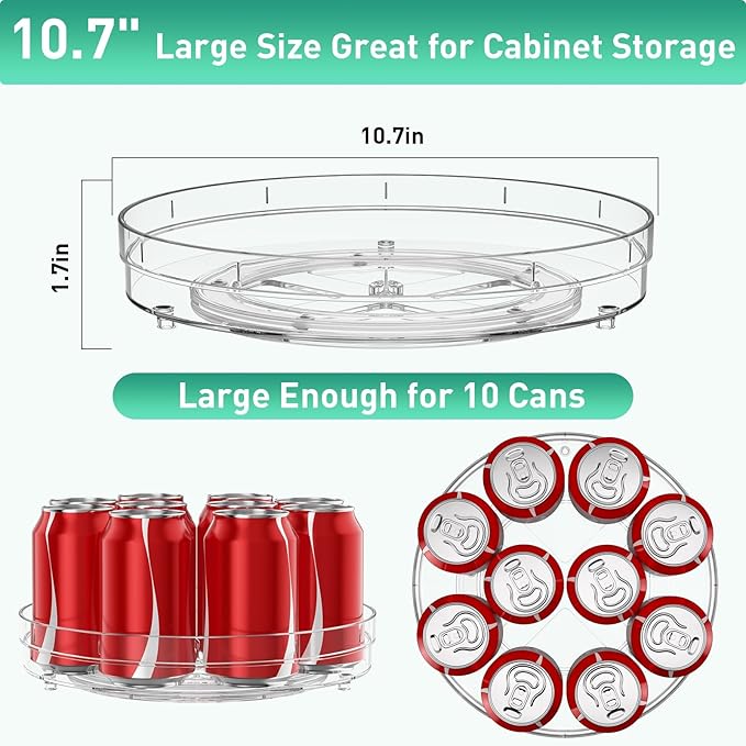 2 Pack Lazy Susan Organizer, 10.7" Lazy Susan Turntable for Cabinet, Refrigerator Organizer and Storage for Pantry, Closet, Countertop, Non-Skid Fridge Organizers