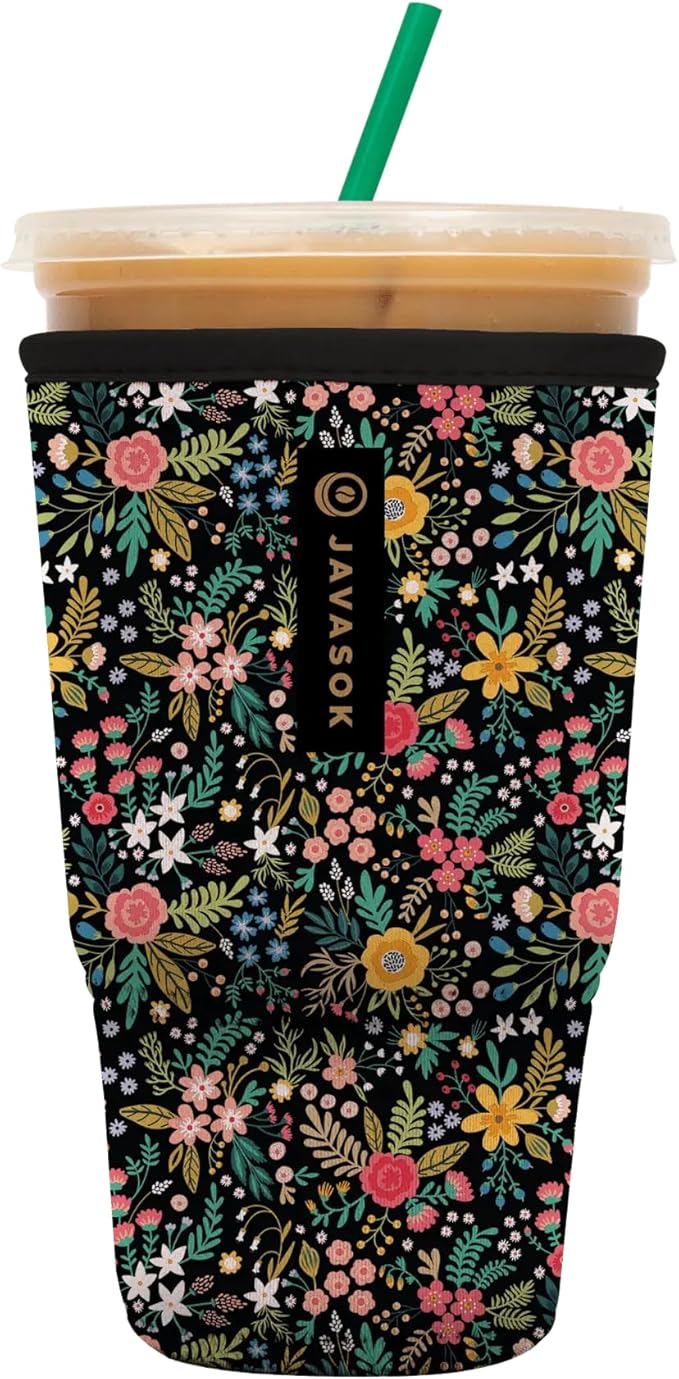 Sok It JavaSok Iced Coffee & Cold Soda Insulated Neoprene Cup Sleeve (English Garden Picnic, XLarge: 38-42oz)