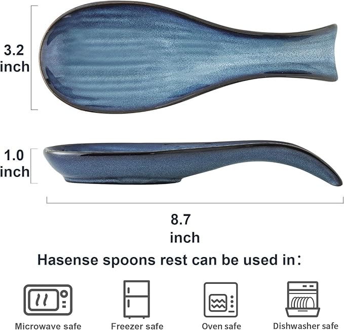Ceramic Spoon Rest for Stove Top,Large 8.7 Inch Spoon Holder for Kitchen Counter,Porcelain Utensil Rest for Thankgiving and Christmas Gift,Dishwasher Safe and Heat-Resistant,Blue(2 PC)