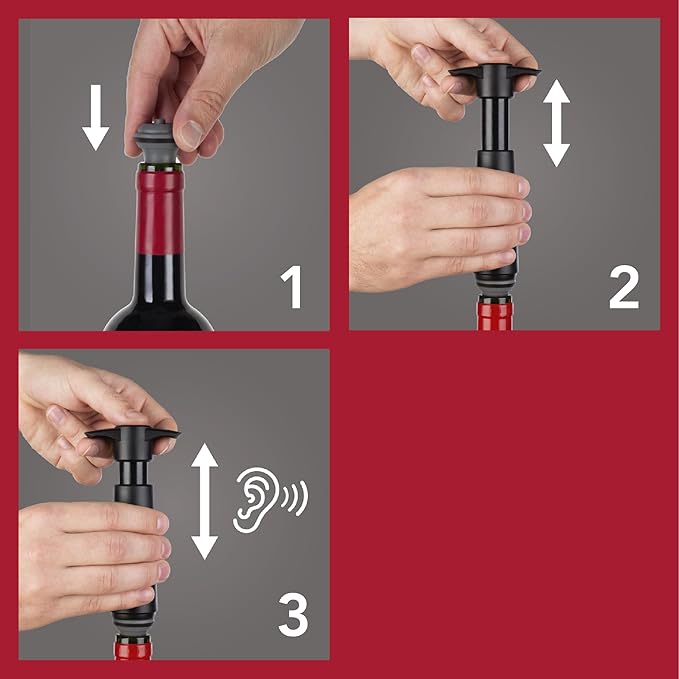 Vacu Vin Wine Saver Vacuum Stoppers – Airtight Seal for Opened Wine Bottles – Preserves Wine Freshness Up to 10 Days – Food Grade Rubber – Easy to Use Perfect for Every Occasion – Set of 2 – Gray
