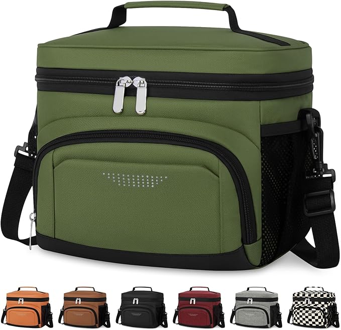 Vankor Large Insulated Lunch Bag for Men Women kids, Reusable Lunch Box kids Leakproof with Adjustable Shoulder Strap for Work Teacher School Picnic Beach Travel, Green