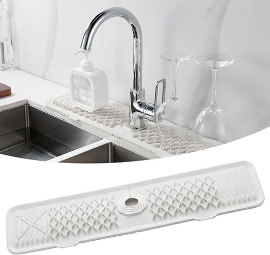 Silicone Faucet Splash Guard Cream White/Beige Kitchen Sink Mat Dish Drying Mats Sponge Holder Bathroom Countertop Protect Kitchen Sink Splatter Screen Faucet Splash Guard Faucet Air Drying Mat