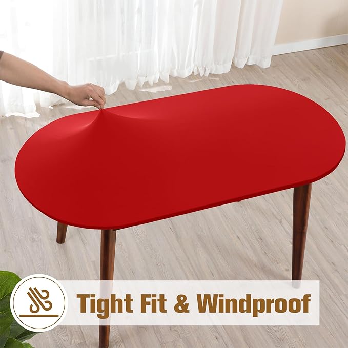 NEWISHER Fitted Oval Tablecloth 48 x 68 Inch Elastic Table Cloth, Stretch Spandex Table Cover Red Washable Polyester Top Cap Cover for Dining Picnic Camping Indoor and Outdoor