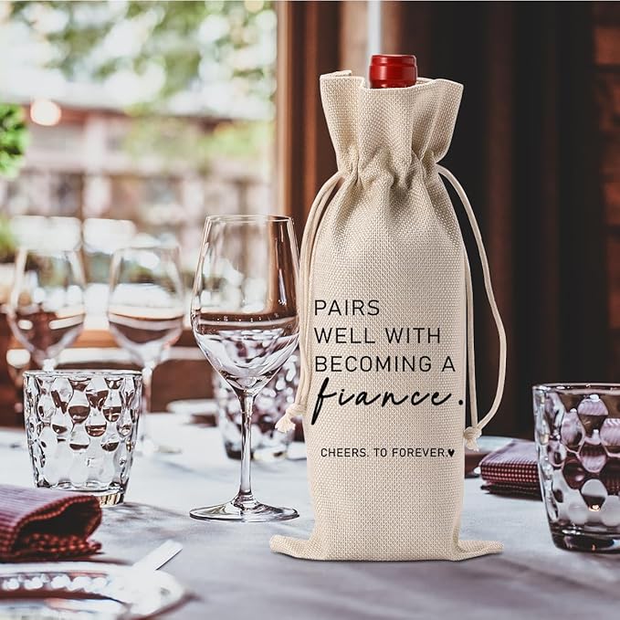 Engaged Wine Bag Engagement Gifts for New Couples Her Engagement Party Decorations Pairs Well with Becoming A Fiance Wine Bottle Bag Champagne Bottle Wraps Bags