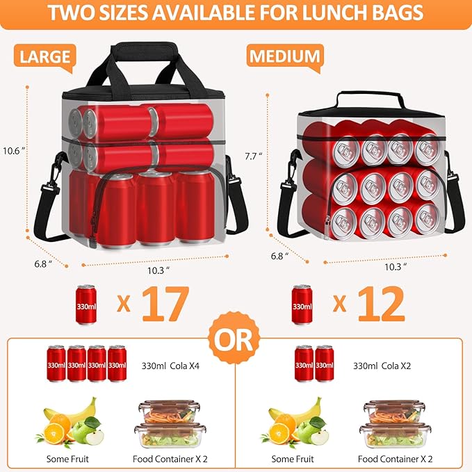 Vankor Lunch Box for Men Women, Large Double Layer Insulated Lunch Bag Tote Expandable Leakproof Waterproof Cooler Bag with Adjustable Shoulder Strap for Work Office Picnic Travel, Black