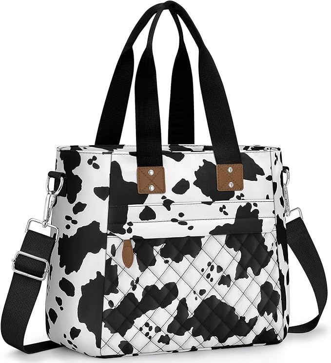 Insulated Lunch Box for School - Large Thermal Lunch Bag Women with Removable Shoulder Strap, Reusable Lunch Cooler Tote Bags Purse for Adults Work, Picnic, Hiking, Beach, Travel, LargeCowprint