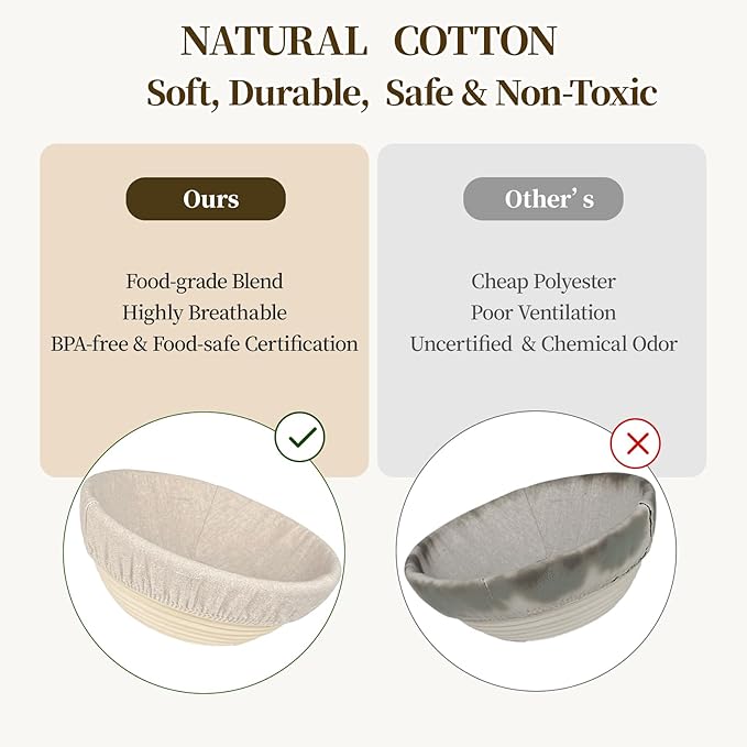 Banneton Bread Proofing Basket - Proofing Basket Set of 2 (9 inch Round) - Natural Rattan Banneton with 4 Linen Liners - Bread Basket for Sourdough Bread Baking Supplies