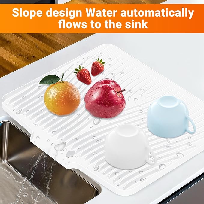 Silicone Dish Drying Mat for Kitchen Counter, Non-Slip Drain Pad, Dish Drying Pad, Easy to Clean Dish Rack Pad, Multi-Use as Heat Resistant Trivet, 19.7" x 17" , Ivory