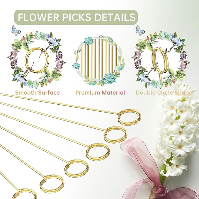 30 Pack Strong Grip Gold Floral Card Holder Picks, 13.4 Inch Premium Metal Flower Picks for Table Centerpieces, Picture Holders for Tables, Photo Card Holder Sticks for Flower Arrangements
