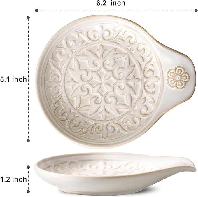 Farmhouse Ceramic Spoon Rests Holder for Kitchen Counter Stove Top (White-A4)