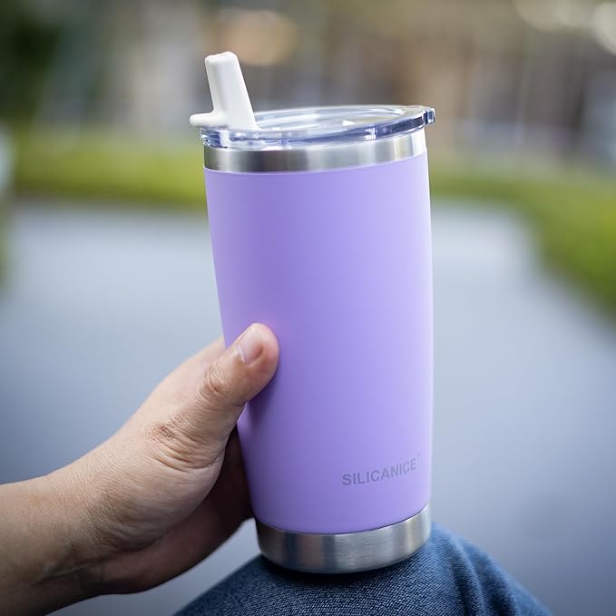 20oz Hygienic Insulated Tumbler — 100% Leakproof Lid with Removable Spout & Straw, Reinforced Vacuum-Protection Base, Cup Holder Friendly, for Iced Coffee, Smoothie/Water on the Go - Lilac