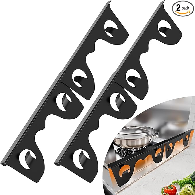 Stainless Steel Stove Gap Covers, Stove Gap Filler for Kitchen, Range Trim Kit for Counter Sink, Adjustable Length 13.8" to 27.5" Heat Resistant Stove Guard Between Stove & Countertop, Black ( 2 PCS)
