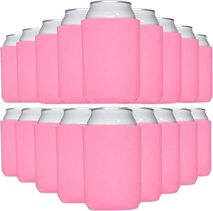 TahoeBay Bulk Blank Beer Can Cooler Sleeves (50-Pack) Sublimation Blanks for Vinyl Plain Soft Foam Can Sleeves Coolers for Soda Cans & Bottles Black, White, Assorted Solid Color (Neon Pink)