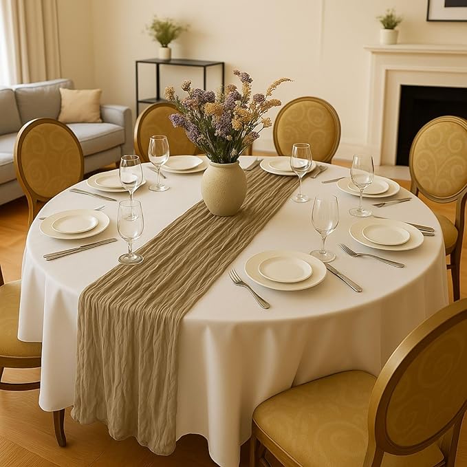 6 Pack Brown 10FT Cheesecloth Table Runner –120 Inch Rustic Gauze Table Runners for Fall Wedding, Thanksgiving, Farmhouse Dinner, Boho Party Décor