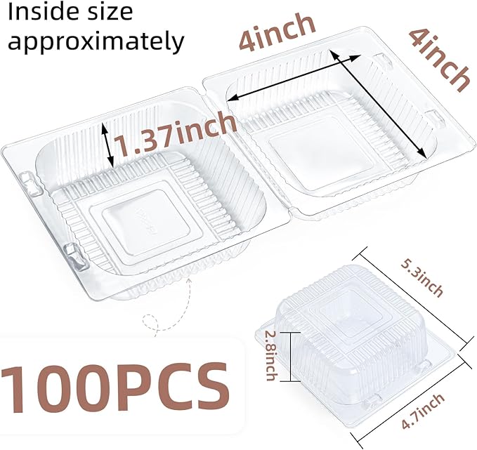 100 Pack Clear Clamshell Food Containers, Disposable Plastic Hinged Clamshell Take Out Container with Lids, To Go Food Containers for Dessert, Hamburger, Cakes Slice, Cookies, Salads, Snacksetc